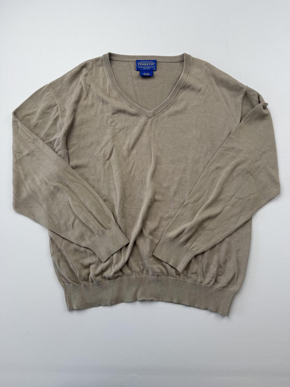 Pendleton Sweater Mens Large Beige V Neck Silk Cotton Knit Pullover Lightweight